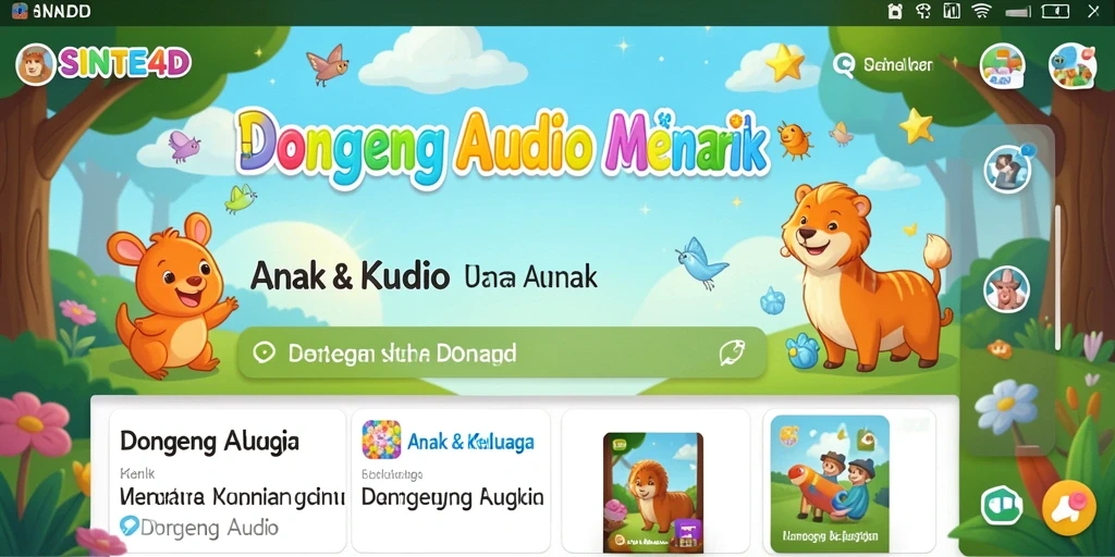 Antarmuka menarik dari aplikasi SINTE4D dengan pilihan cerita dongeng.